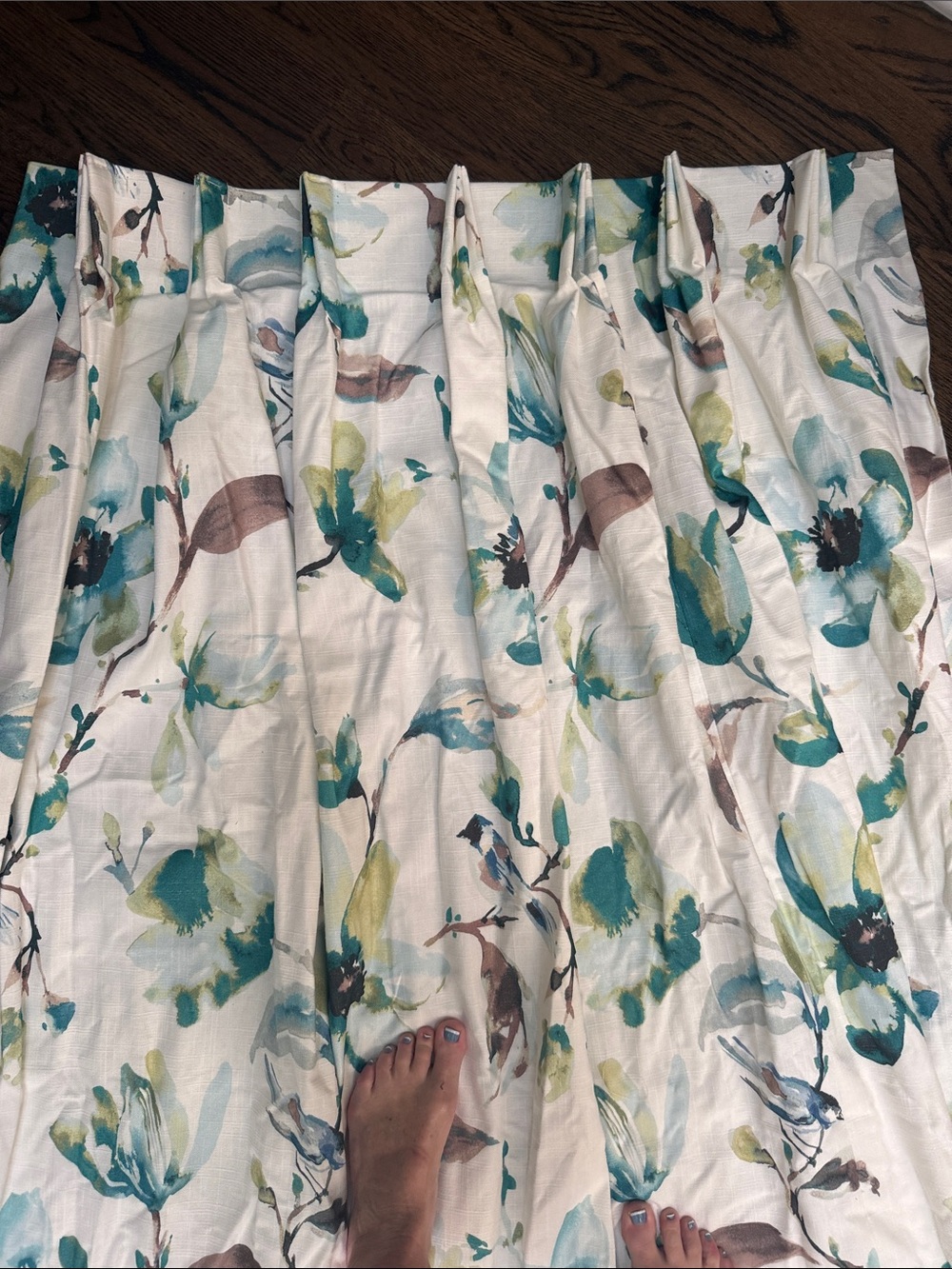 2 Teal and Cream Floral Curtain Panels- Custom Made - Picture 6 of 10